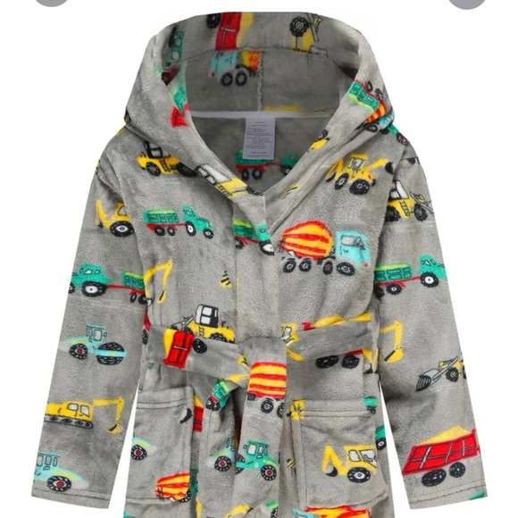 Kids Construction Print Hooded Robe - Picture 1 of 4